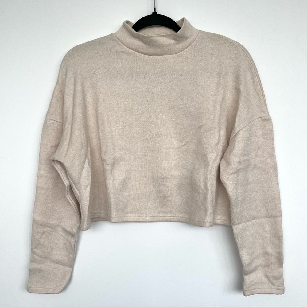 STRADIVARIUS Ecru Knit Mock Neck Long Sleeve Top Size M